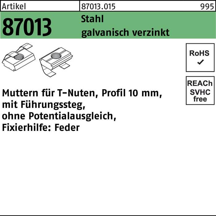 T-Nutenmutter R 87013 Führungssteg/o.Potentialausgl. 10mm M8 galv.verz. 250St.-0