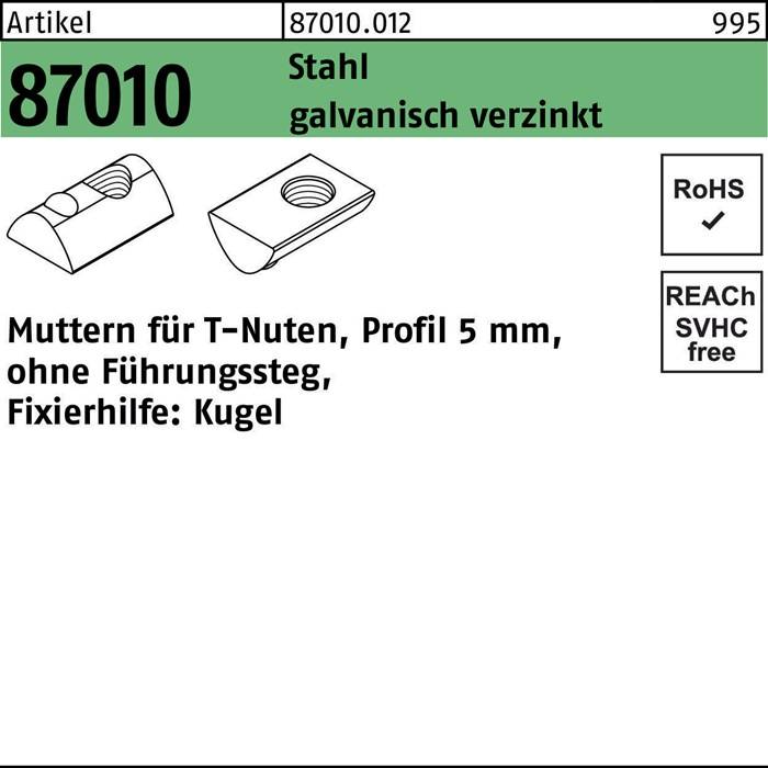 T-Nutenmutter R 87010 o.Führungssteg 5mm M4 Stahl galv.verz. 1000Stück-0