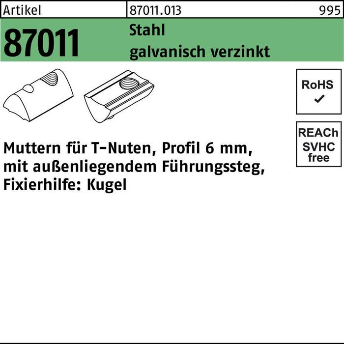 T-Nutenmutter R 87011 Führungssteg außen 6mm M6 Stahl galv.verz. 100St.-0