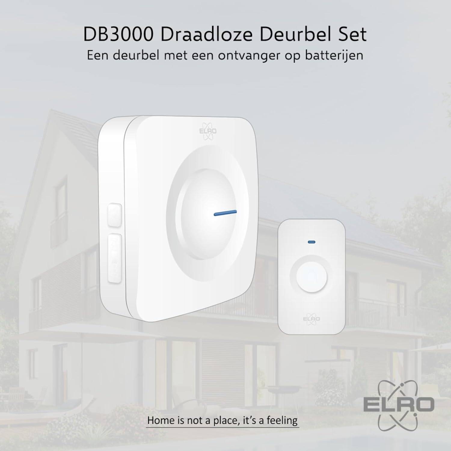 ELRO DB3000 Funk Türklingel Set - Tragbare Empfänger mit Batterie - Wasserdicht, 300m Reichweite, 64 Melodien - Weiß,-1