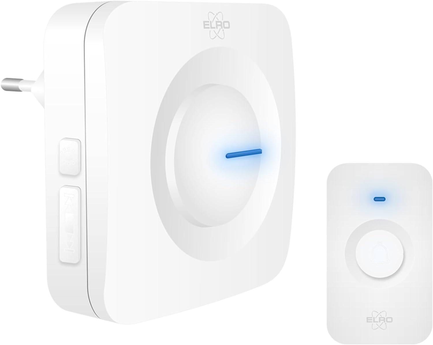 ELRO DB3000 Funk Türklingel Set Plug-in Empfänger für Steckdose - Wasserdicht, 300m Reichweite, 64 Melodien - Weiß-0