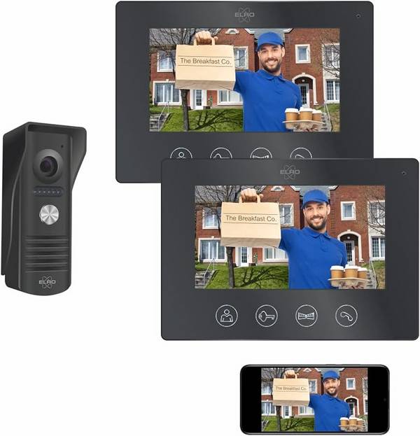 ELRO DV50 IP Wifi Türsprechanlage-mit 2x 7 Zoll Farbbildschirm-Anzeigen und Kommunizieren via App, Mit 2 Monitoren