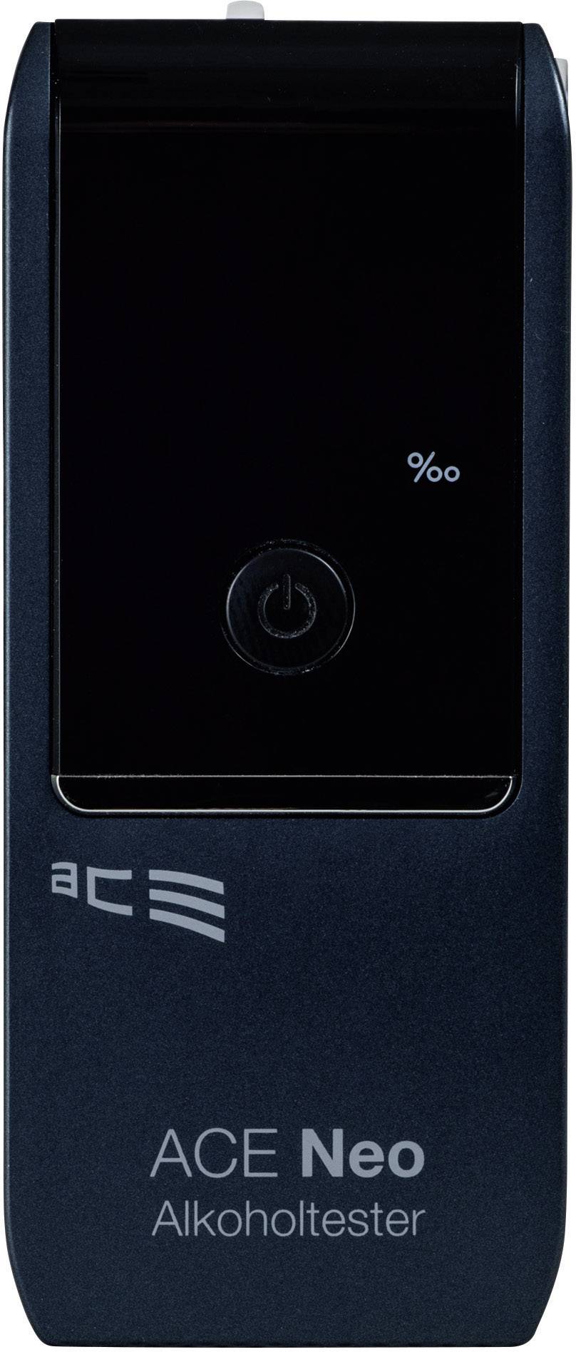 Alkoholtester mit Digitalanzeige und Einschaltknopf. An der Vorderseite steht 'ACE Neo Alkoholtester'.