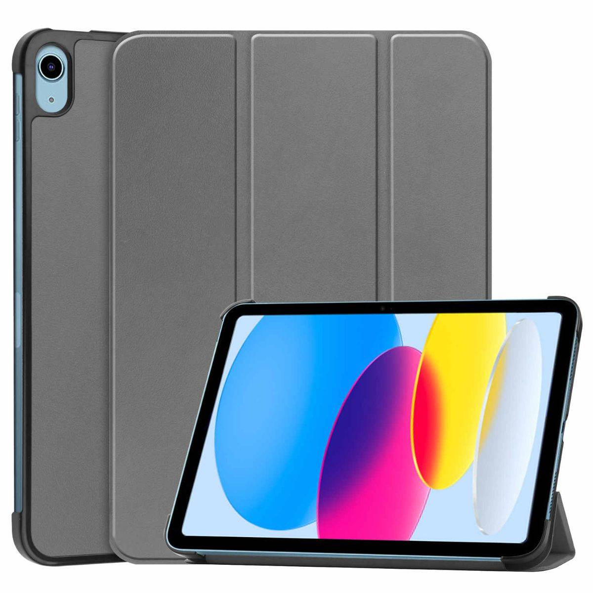 Für Apple iPad 11. Gen A16 2025 / 10.9 2022 3folt Wake UP Smart Cover Grau Tasche-0