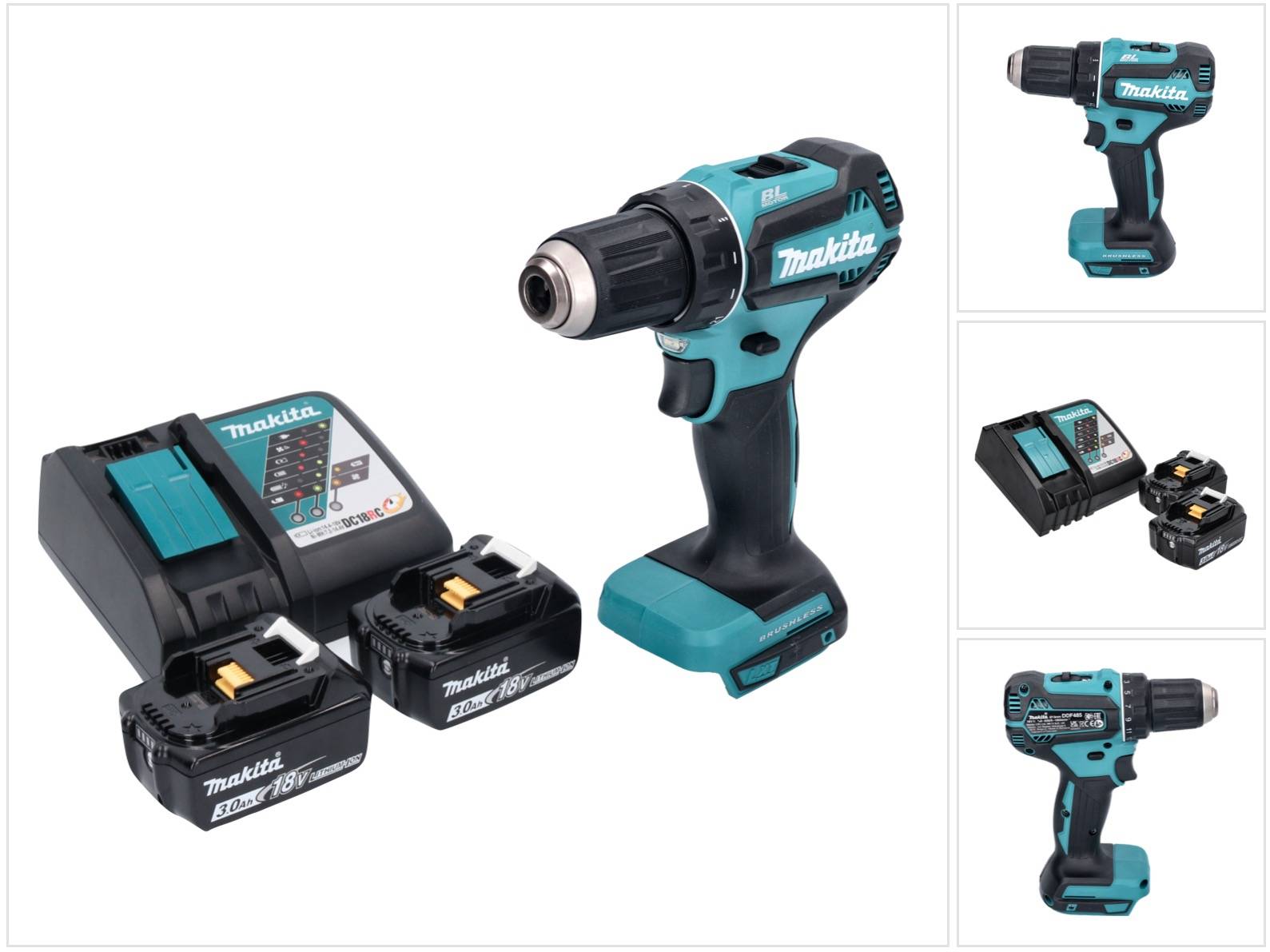 Makita DDF 485 RF Akku Bohrschrauber 18 V 50 Nm Brushless + 2x Akku 3,0 Ah + Ladegerät-0