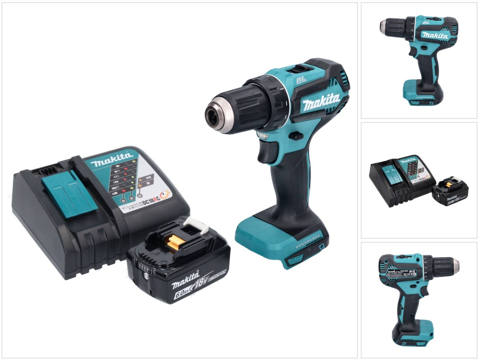 Makita DDF 485 RG1 Akku Bohrschrauber 18 V 50 Nm Brushless + 1x Akku 6,0 Ah + Ladegerät-0