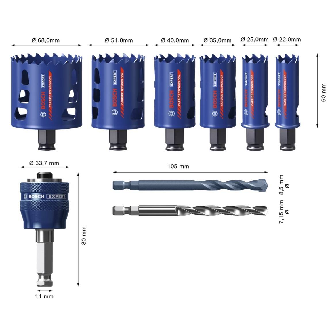 Bosch Expert Tough Material Lochsägen Set 22 - 68 mm 9 tlg. ( 2608900446 ) Carbide Universal-3