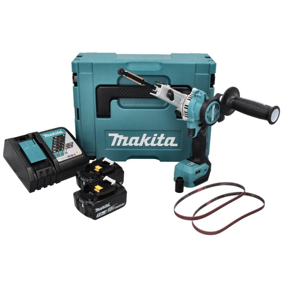 Makita DBS 180 RTJ Akku Bandfeile 18 V 9 x 533 mm Brushless + 2x Akku 5,0 Ah + Ladegerät + Makpac-1