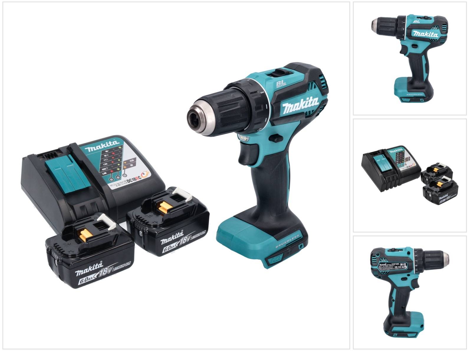 Makita DDF 485 RG Akku Bohrschrauber 18 V 50 Nm Brushless + 2x Akku 6,0 Ah + Ladegerät-0