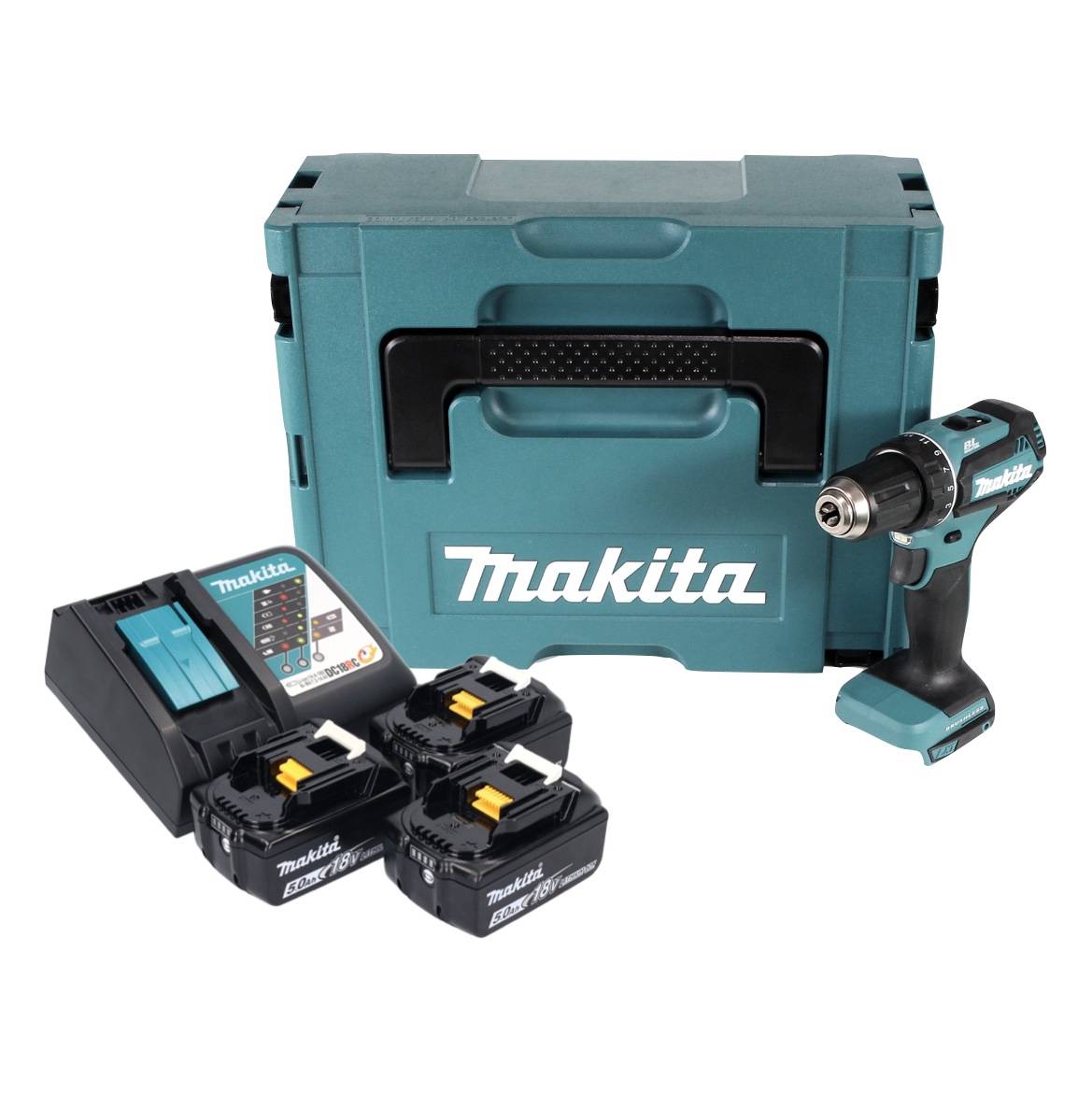 Makita DDF 485 RTJ3 Akku Bohrschrauber 18 V 50 Nm Brushless + 3x Akku 5,0 Ah + Ladegerät + Makpac-1