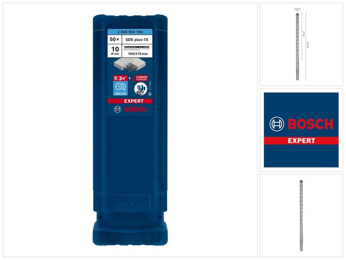 Bosch Expert SDS plus 7X Hammerbohrer 10,0 x 215 mm 50 Stk. ( 2608900194 ) 4 Schneiden Carbide Technology-0