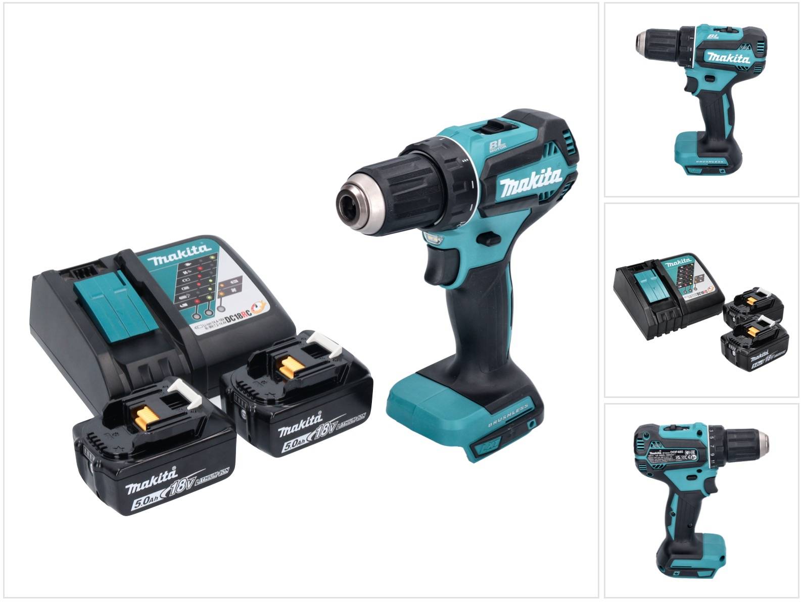 Makita DDF 485 RT Akku Bohrschrauber 18 V 50 Nm Brushless + 2x Akku 5,0 Ah + Ladegerät-0