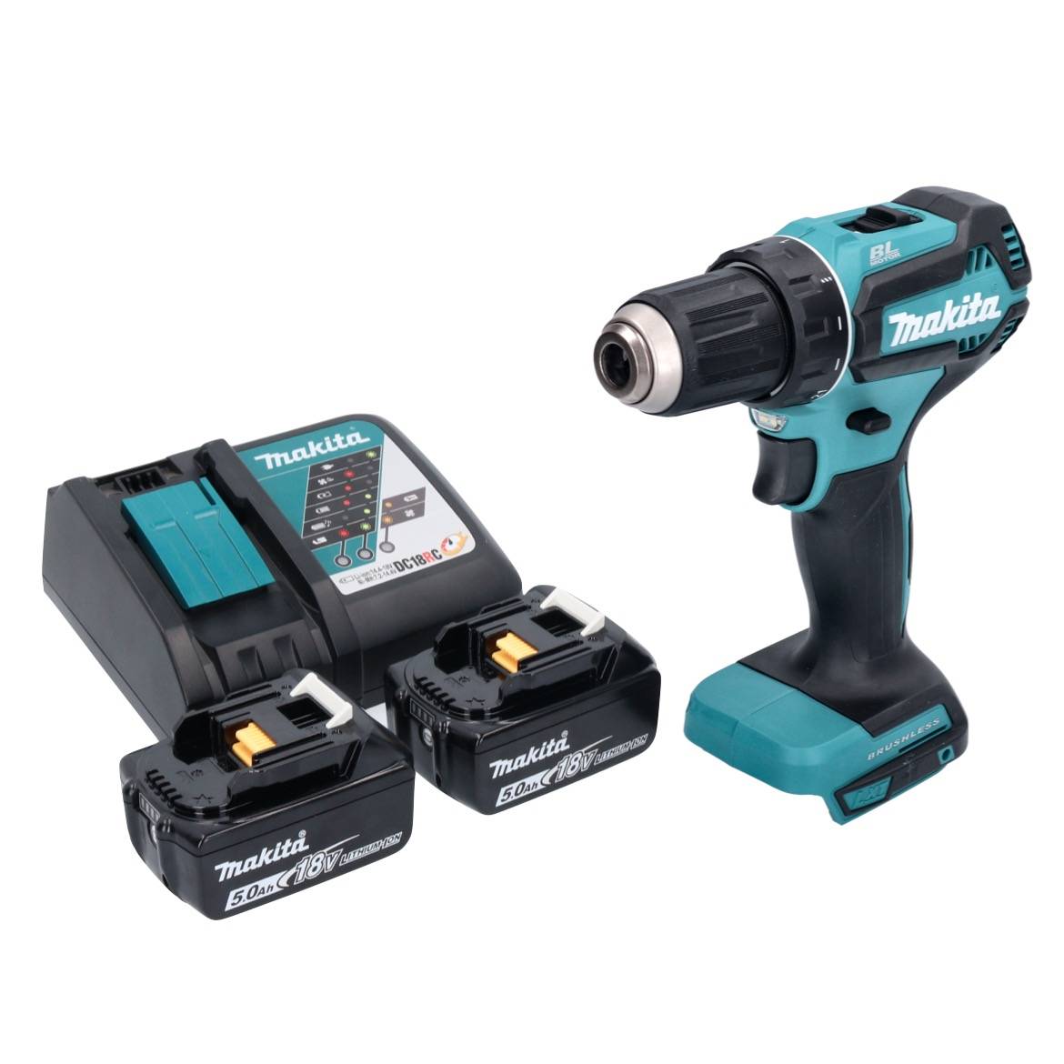 Makita DDF 485 RT Akku Bohrschrauber 18 V 50 Nm Brushless + 2x Akku 5,0 Ah + Ladegerät-1