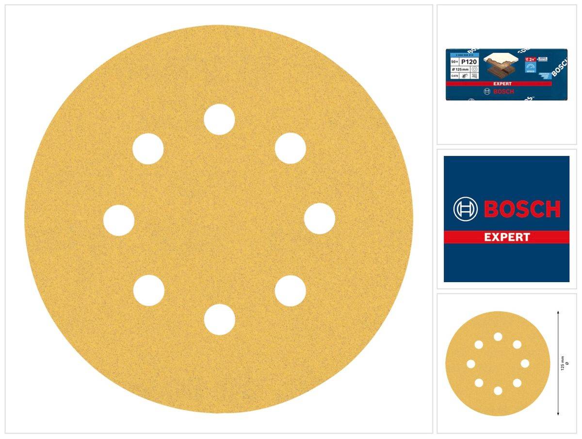 Bosch EXPERT C470 Schleifpapier 125 mm 8 Loch G 120 50 Stk. ( 2608900912 ) für Exzenterschleifer-0