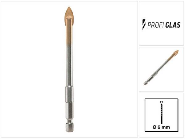 Alpen Profi Glas Hartmetall Glasbohrer 6,0 x 105 mm 1/4"