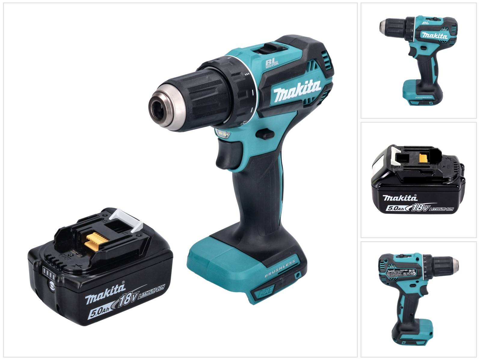 Makita DDF 485 T1 Akku Bohrschrauber 18 V 50 Nm Brushless + 1x Akku 5,0 Ah - ohne Ladegerät-0