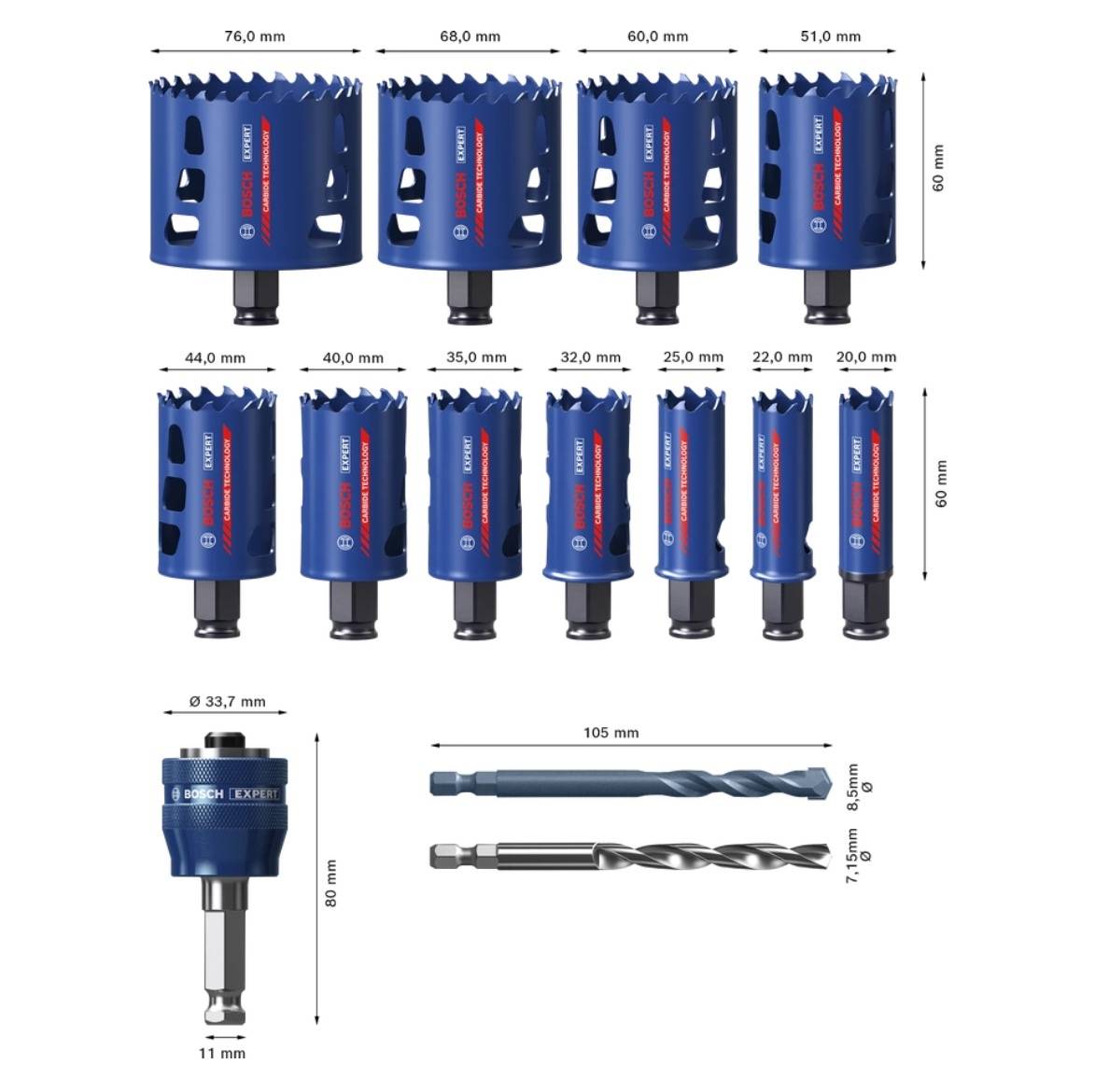Bosch EXPERT Tough Material Lochsägen Set 14 tlg. 20 - 76 x 60 mm ( 2608900448 ) Carbide Technology für Dreh-2