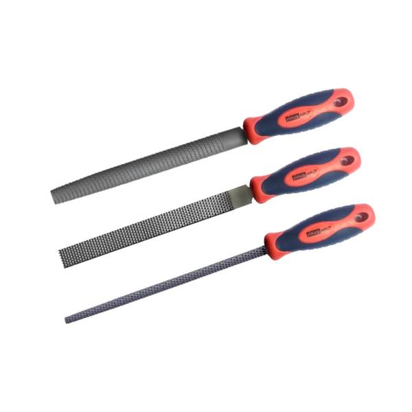 HAUSHALT Feilensatz für Metall, 3-teilig, 200mm, flach, halbrund, rund, mit ergonomischem und rutschfesten gummierten...