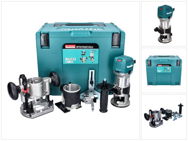Makita RT 0702 CX2J Multifunktionsfräse 710 W 6 / 8 mm + Oberfräsenmodul + Kantenfräsenmodul