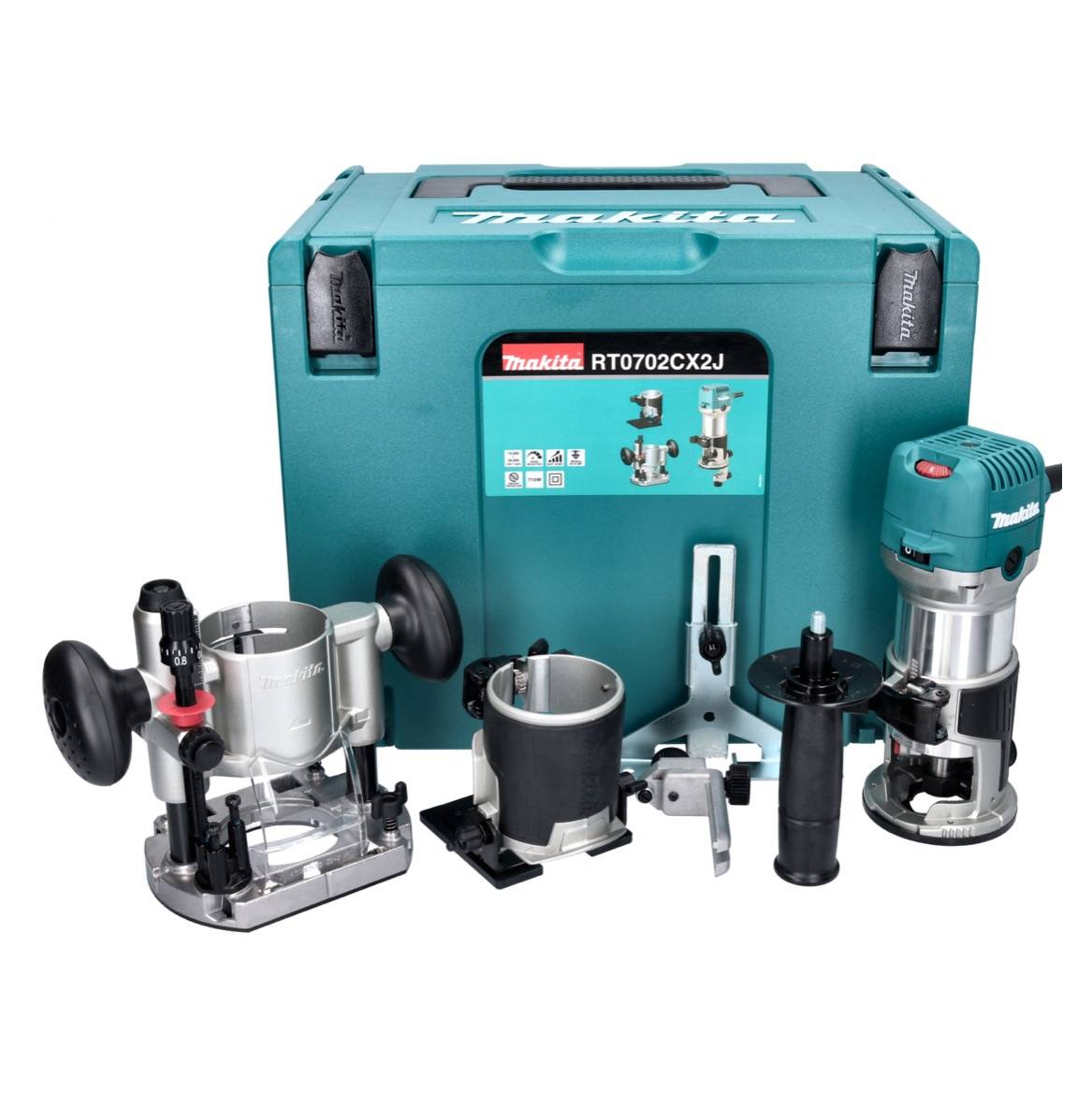 Makita RT 0702 CX2J Multifunktionsfräse 710 W 6 / 8 mm + Oberfräsenmodul + Kantenfräsenmodul-1