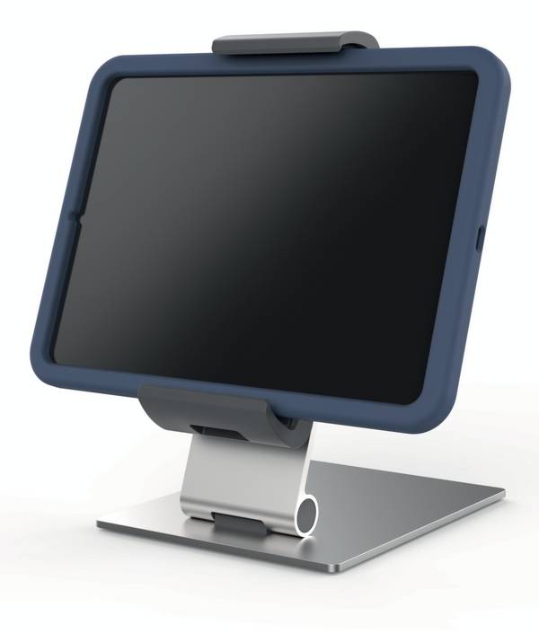 Tablet-Tischständer,HxBxT 242x155x183mm,Langloch f. Ladekabel,schwarz,Gestell metallic-silber