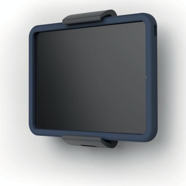 Tablet-Wandhalterung,HxBxT 225x95x170mm,Langloch f. Ladekabel,schwarz,Gestell metallic-silber