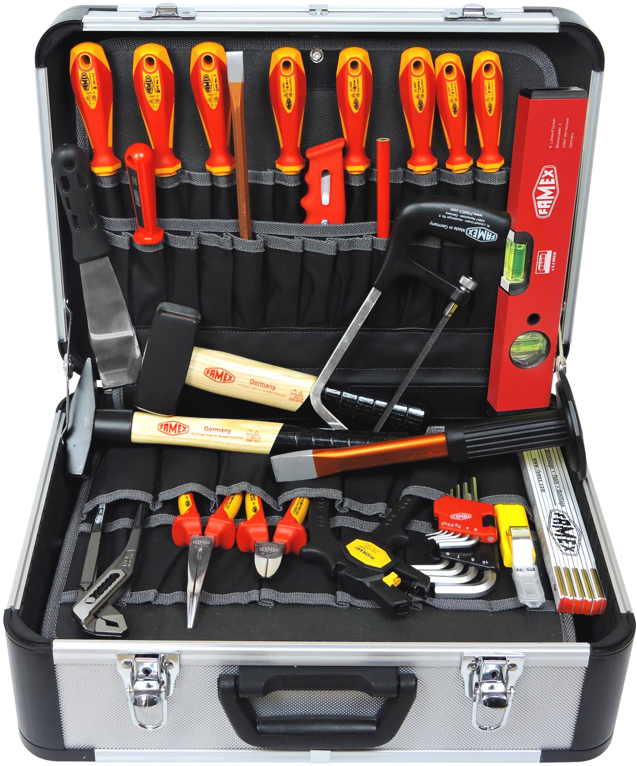 FAMEX 478-10 Profi Alu Werkzeugkoffer mit Werkzeug Set für den Elektriker-0