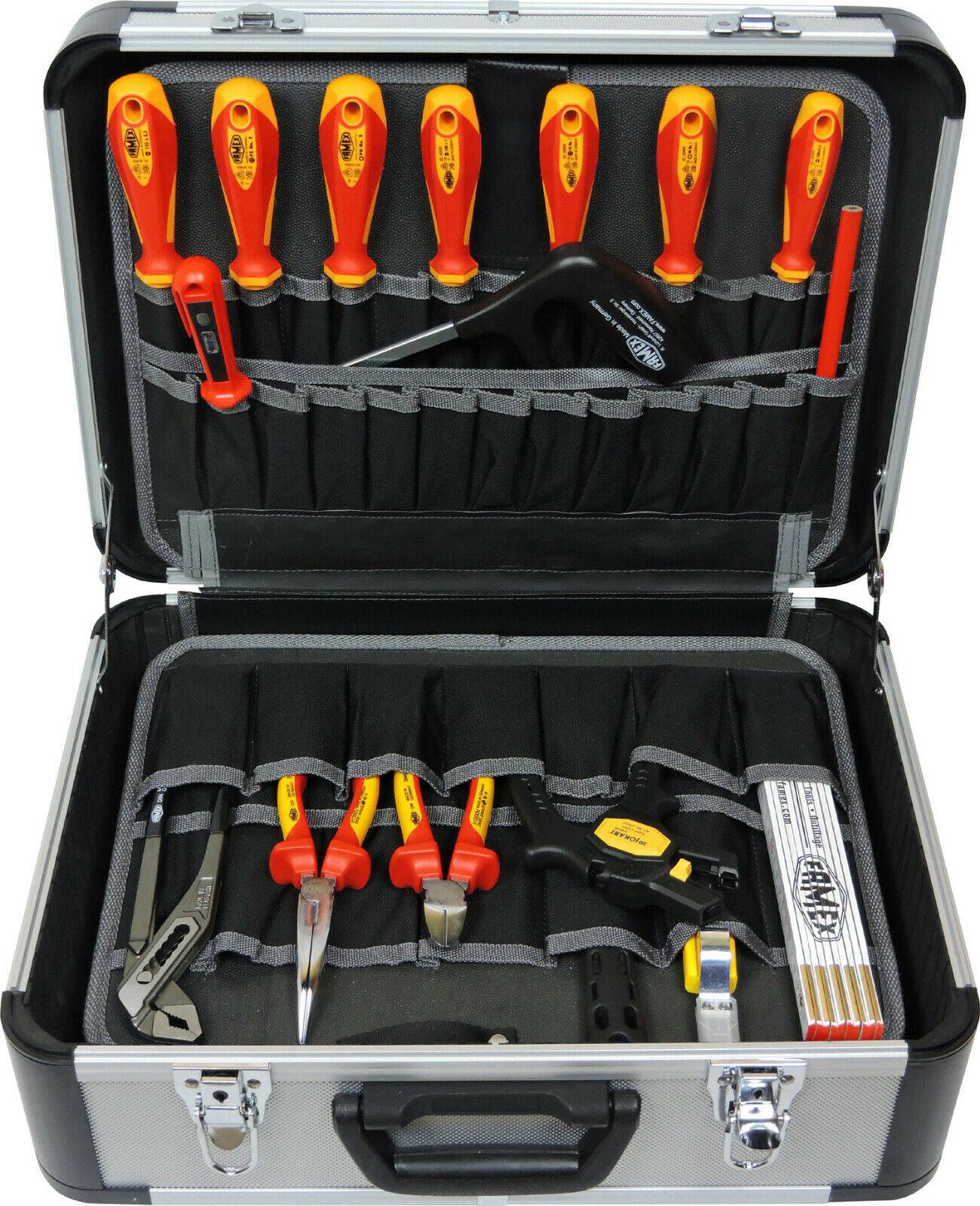 FAMEX 478-10 Profi Alu Werkzeugkoffer mit Werkzeug Set für den Elektriker-1
