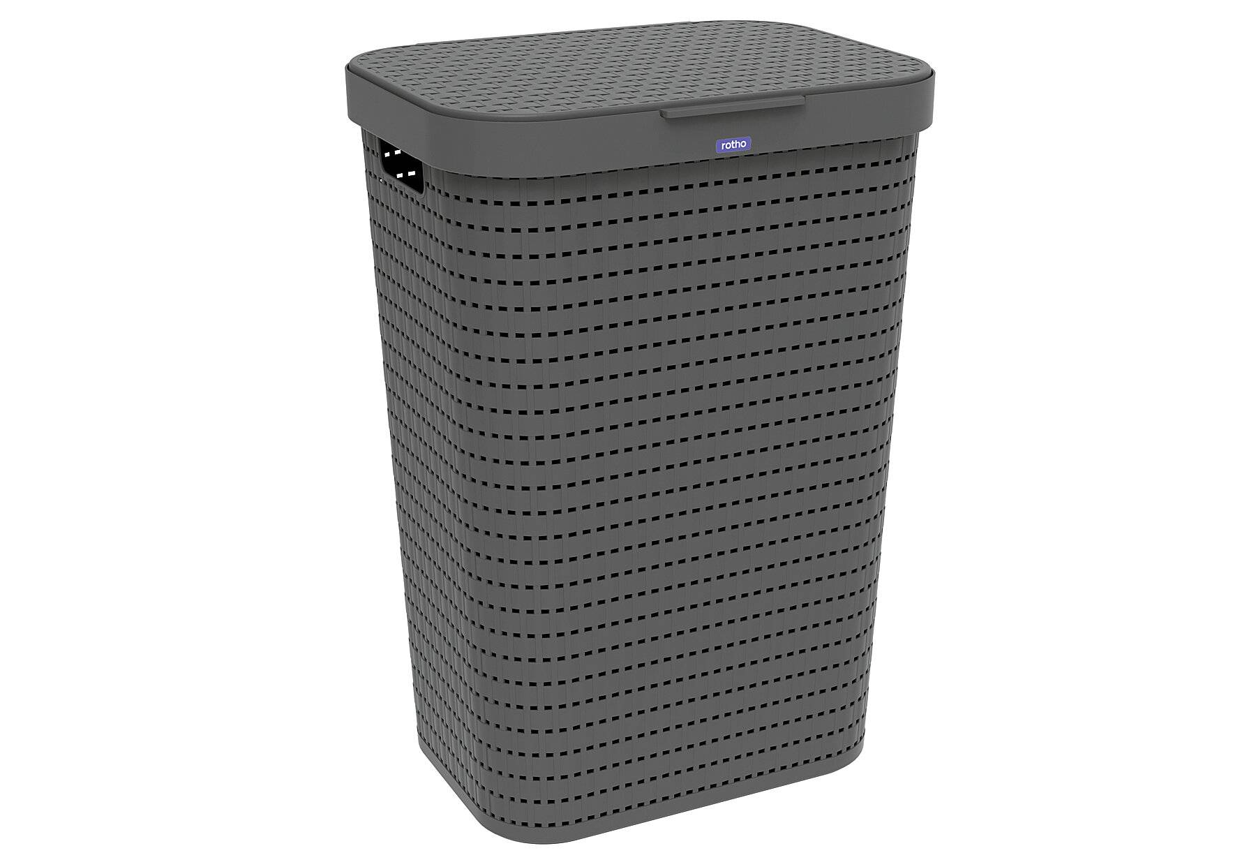 Rotho Country Wäschesammler 55l mit Deckel in Rattan-Optik, Kunststoff (PP) BPA-frei,-0