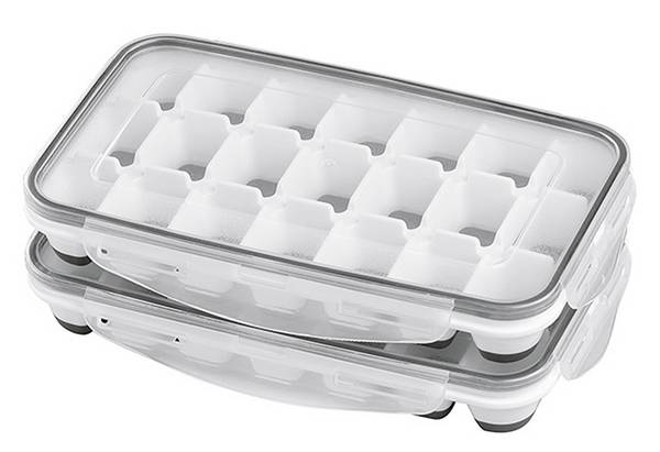 APS 2er Set Eiswürfelform inklusive transparentem Deckel, für je 21 Eiswürfel, Eiswürfelgröße: