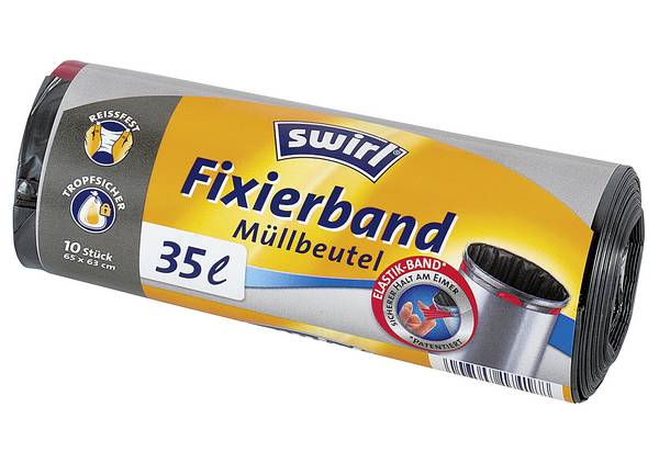 Swirl Fixierband-Müllbeutel, 35 Liter, 1 Rolle mit 10 Beuteln,