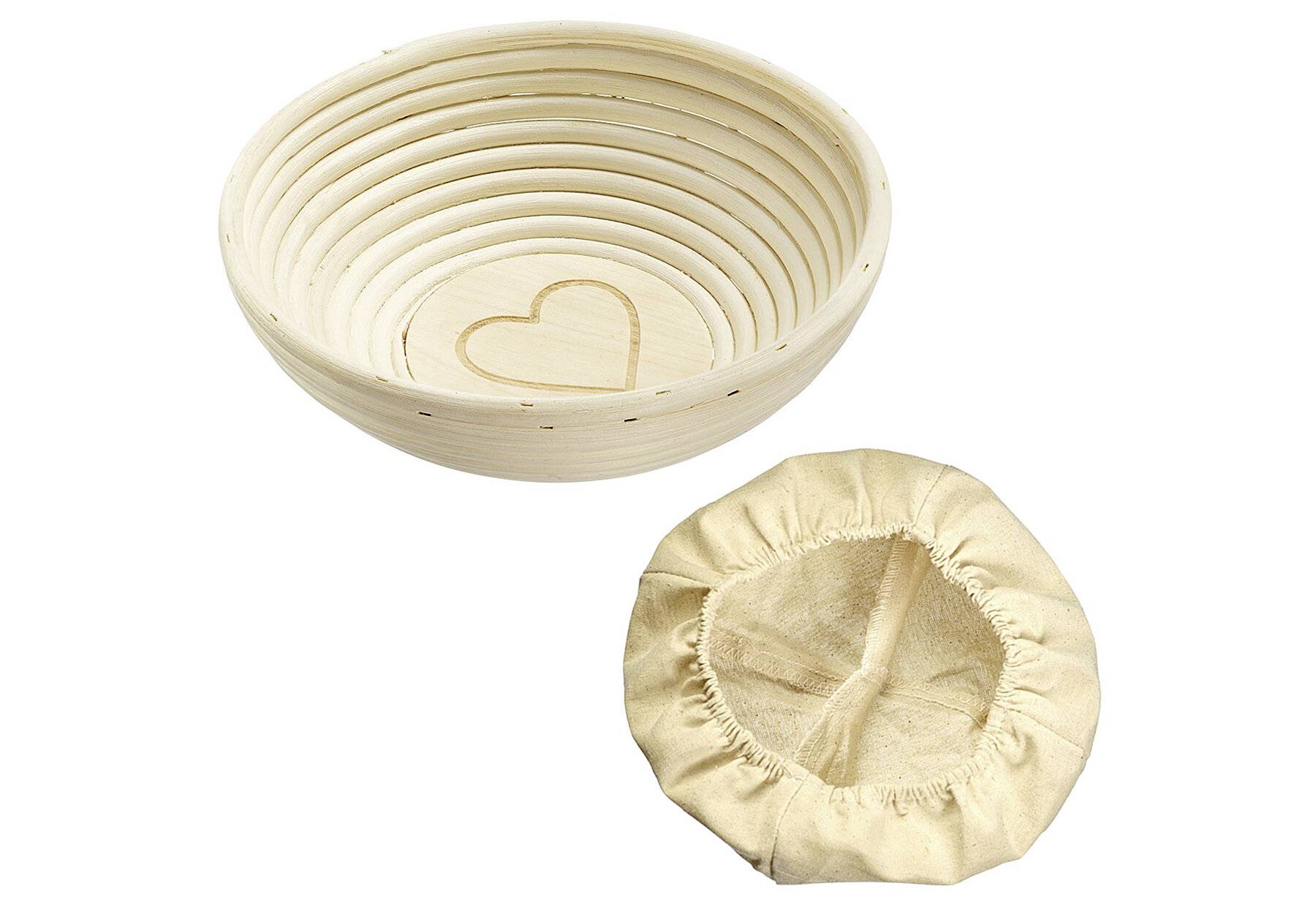 Westmark Gärkörbchen-Set, 2tlg., Gärkörbchen rund + Bezug, Mit Herz, Peddigrohr/Baumwolle,-0