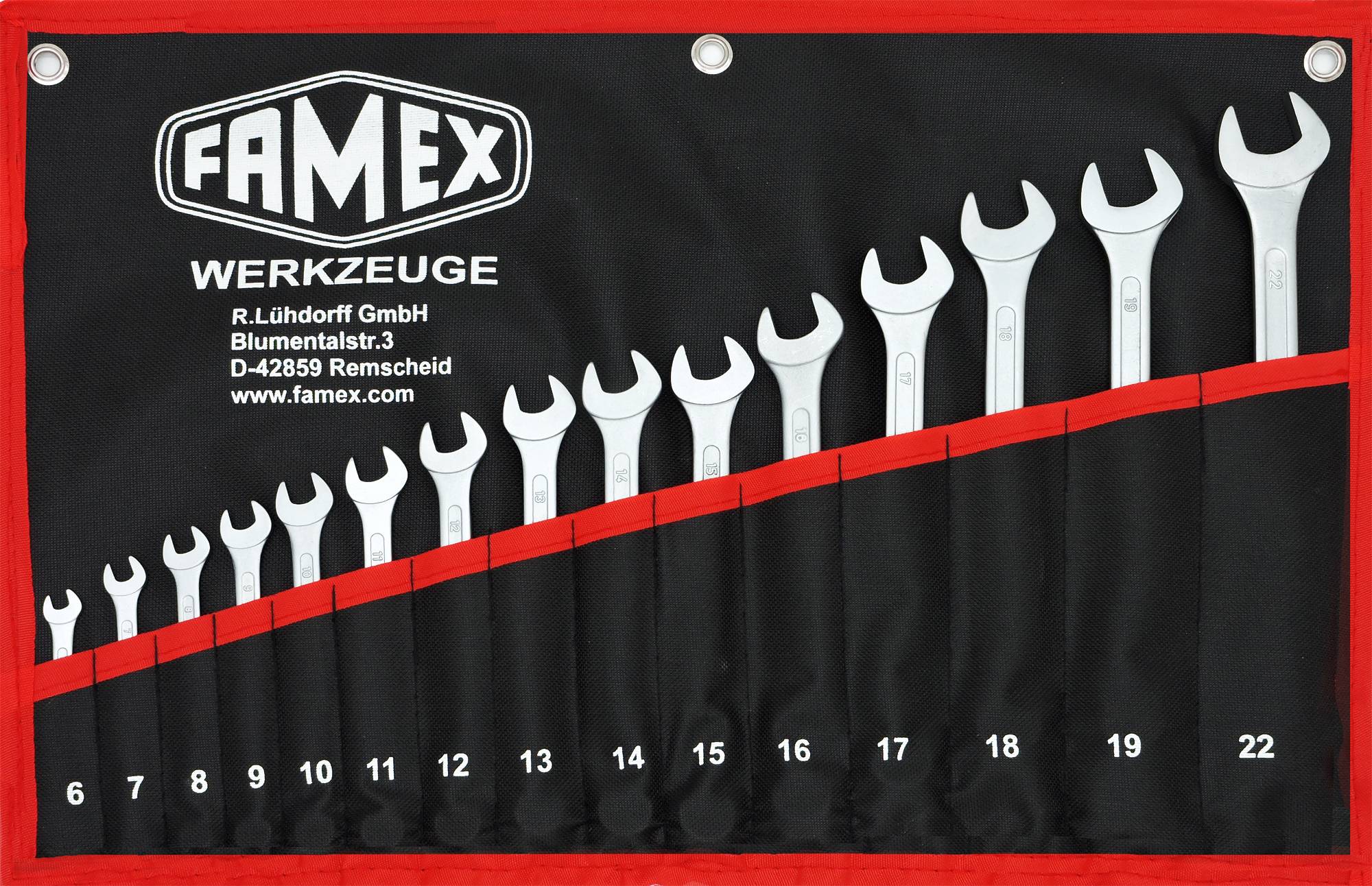 FAMEX 10349-15 Gabel-Ringschlüssel Satz in Tasche - Ringmaulschlüssel - Schraubenschlüssel Satz-1