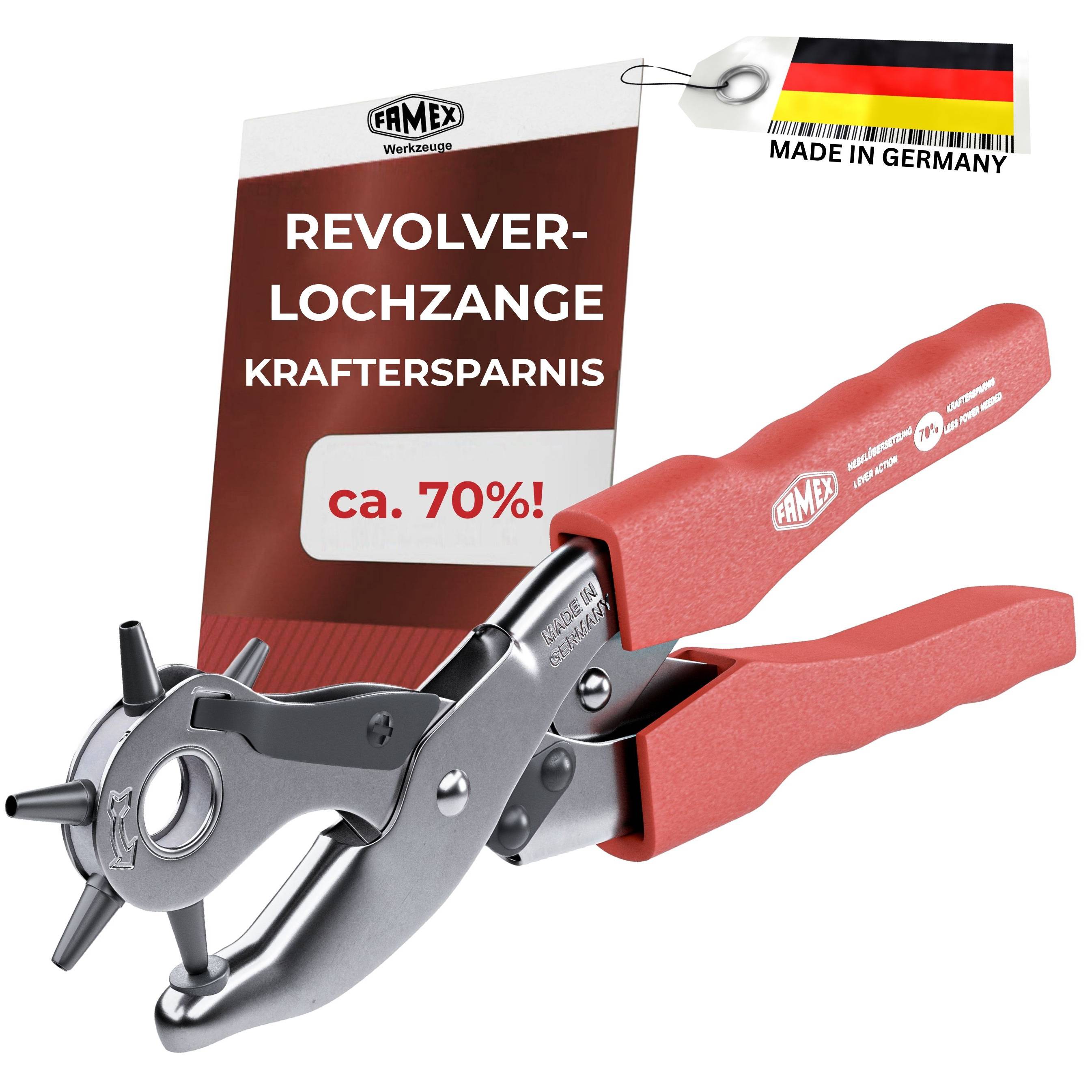 FAMEX 3519 Lochzange mit Hebelunterstützung ca. 70% Kraftersparnis - Revolverlochzange für Leder, Textilien, Kunststoff-0
