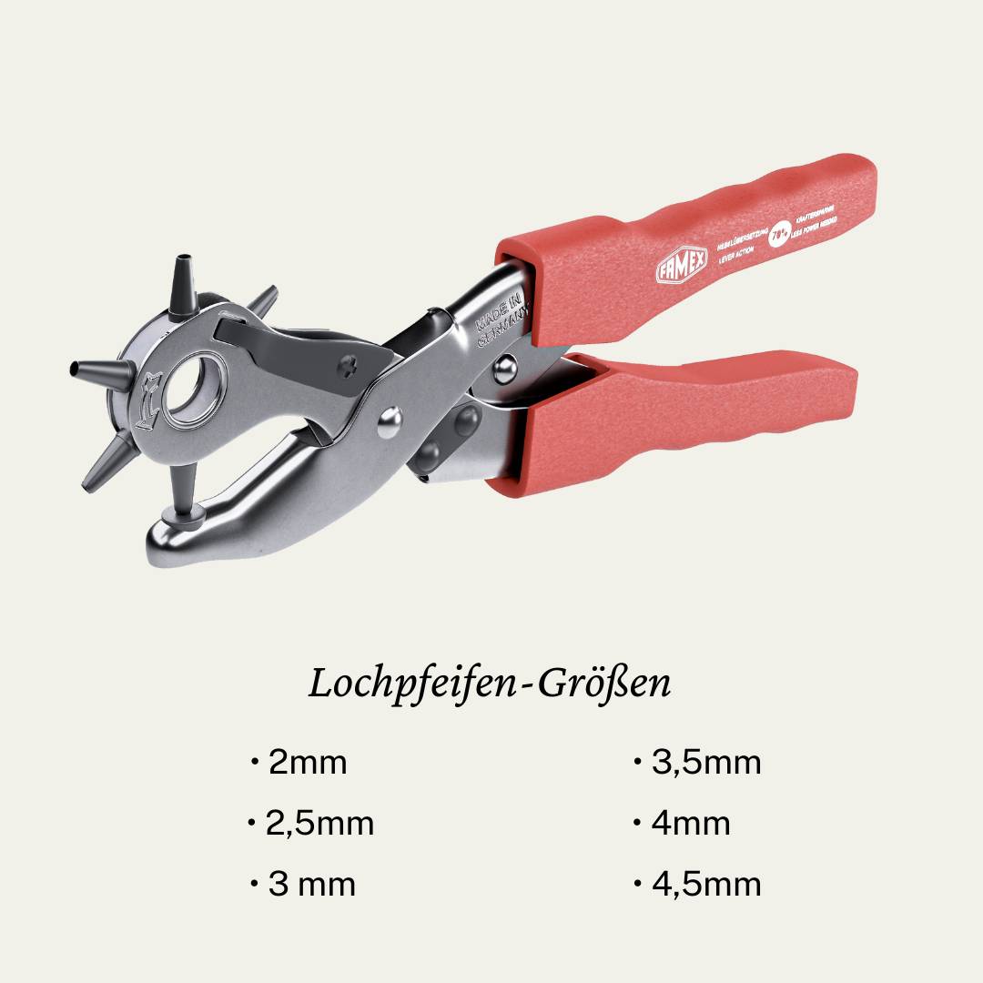 FAMEX 3519 Lochzange mit Hebelunterstützung ca. 70% Kraftersparnis - Revolverlochzange für Leder, Textilien, Kunststoff-1