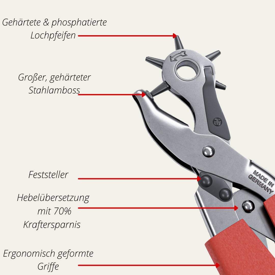 FAMEX 3519 Lochzange mit Hebelunterstützung ca. 70% Kraftersparnis - Revolverlochzange für Leder, Textilien, Kunststoff-3