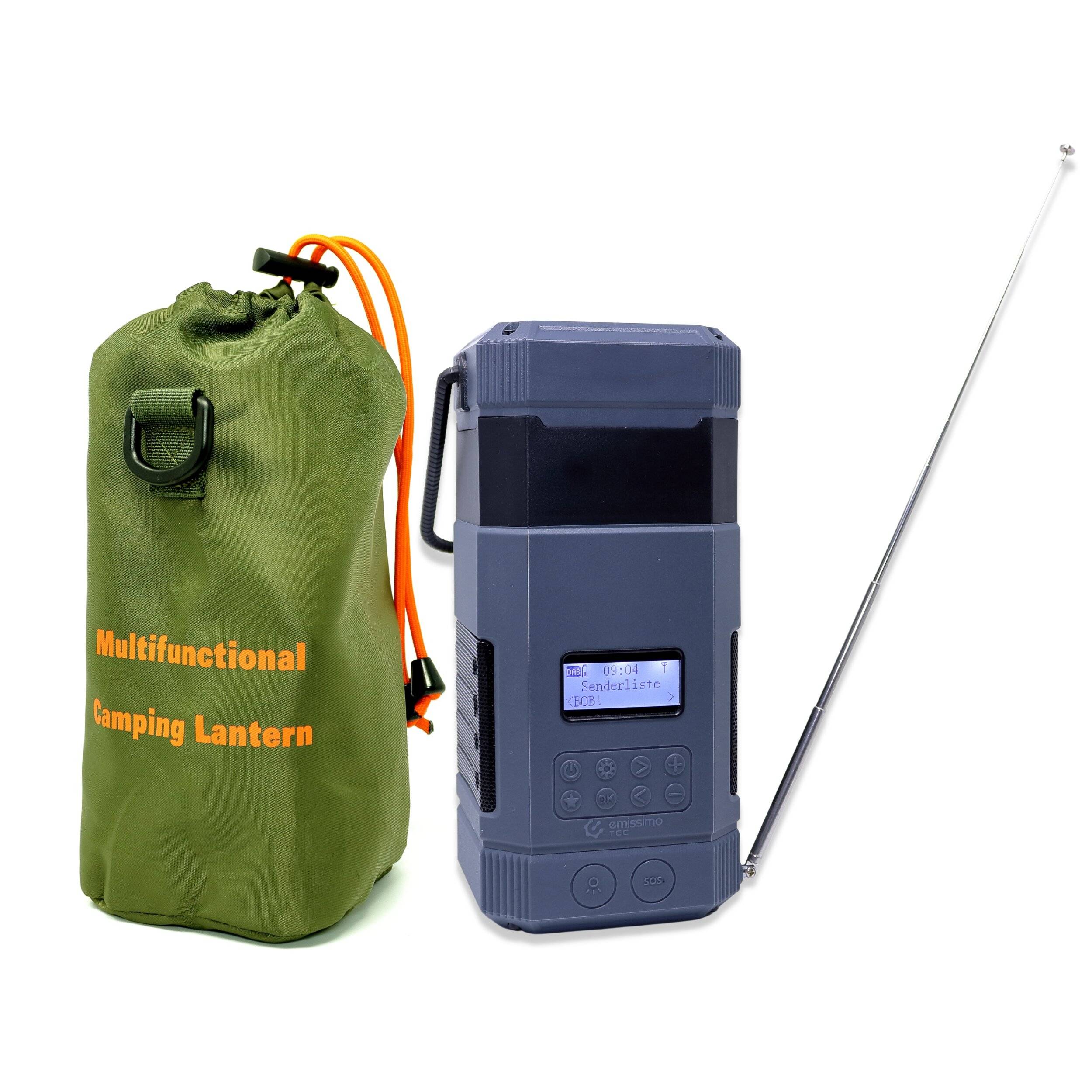 Emissimo Tec Campingradio DABBIE Notfallradio DAB+ Bluetooth Campinglampe Kurbelradio Grau AM/FM-0