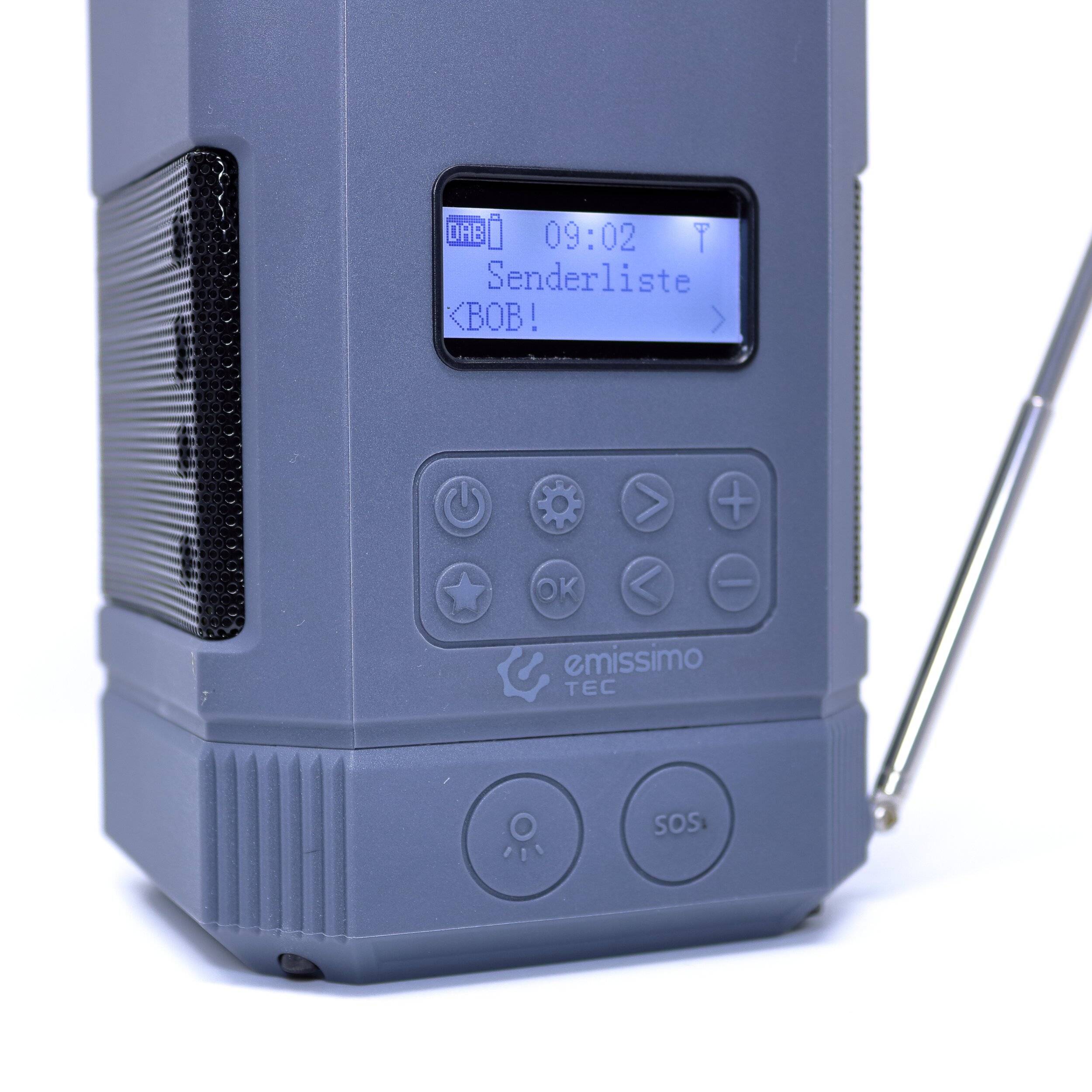 Emissimo Tec Campingradio DABBIE Notfallradio DAB+ Bluetooth Campinglampe Kurbelradio Grau AM/FM-1