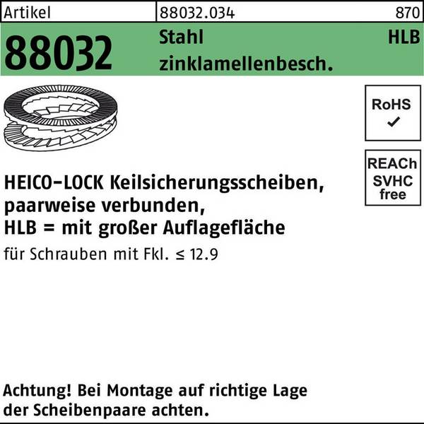 Keilsicherungsscheibe R 88032 HLB-27 Stahl zinklamellenb. breit 25St. HEICO