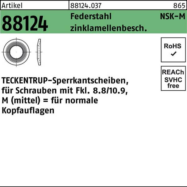 Sperrkantscheibe R 88124 NSK-M 10 Federstahl zinklamellenb. 1000St. TECKENTRUP