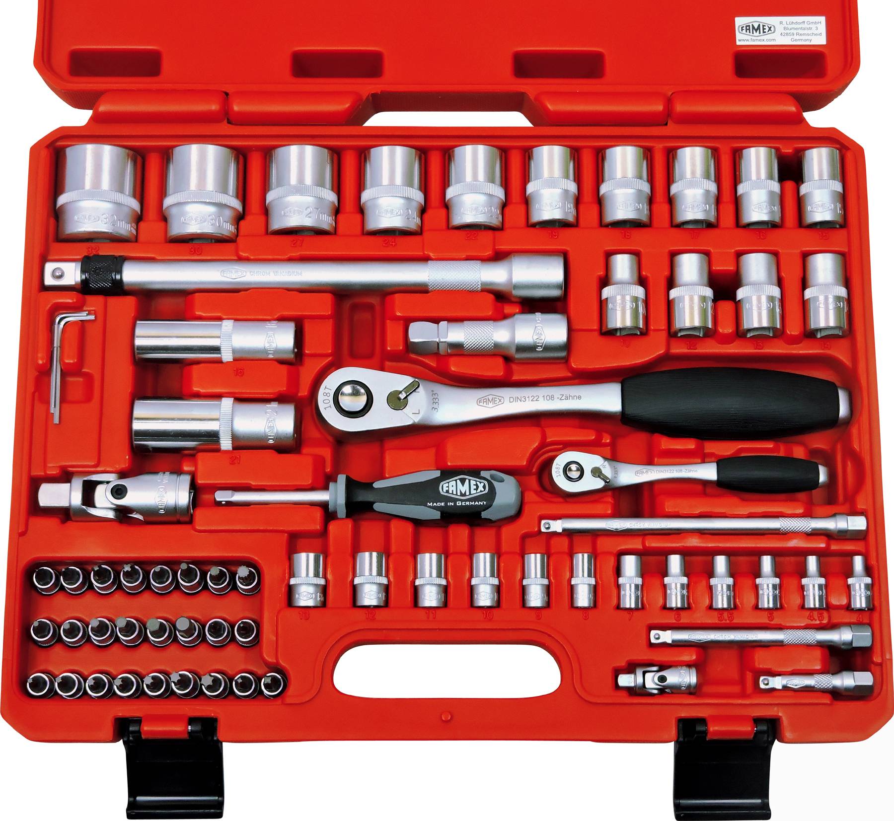 Profi Steckschlüsselsatz FAMEX 580-16, PROFESSIONAL, Werkzeugkoffer für KFZ - 66-tlg.-0