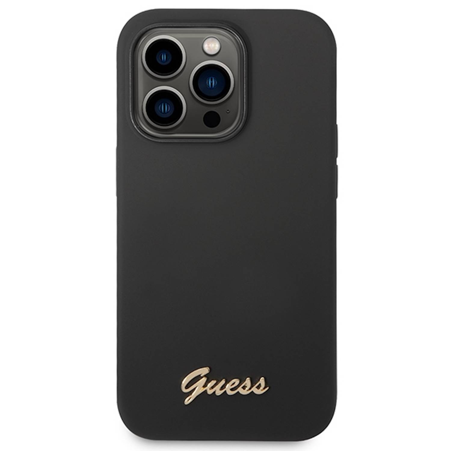 Guess Apple iPhone 14 Pro Hard Case Silicone Vintage Gold Logo Schwarz-1