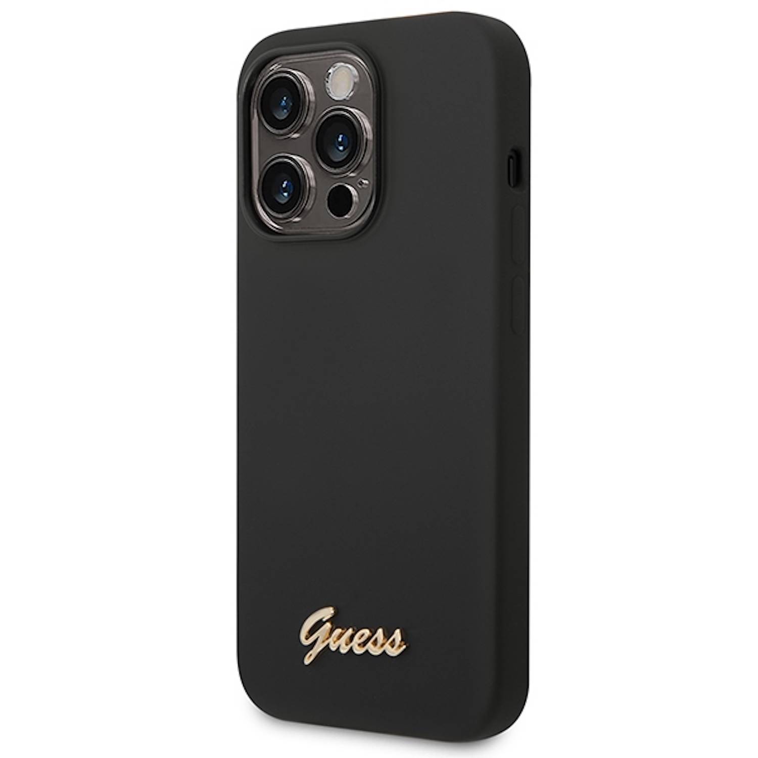Guess Apple iPhone 14 Pro Hard Case Silicone Vintage Gold Logo Schwarz-2