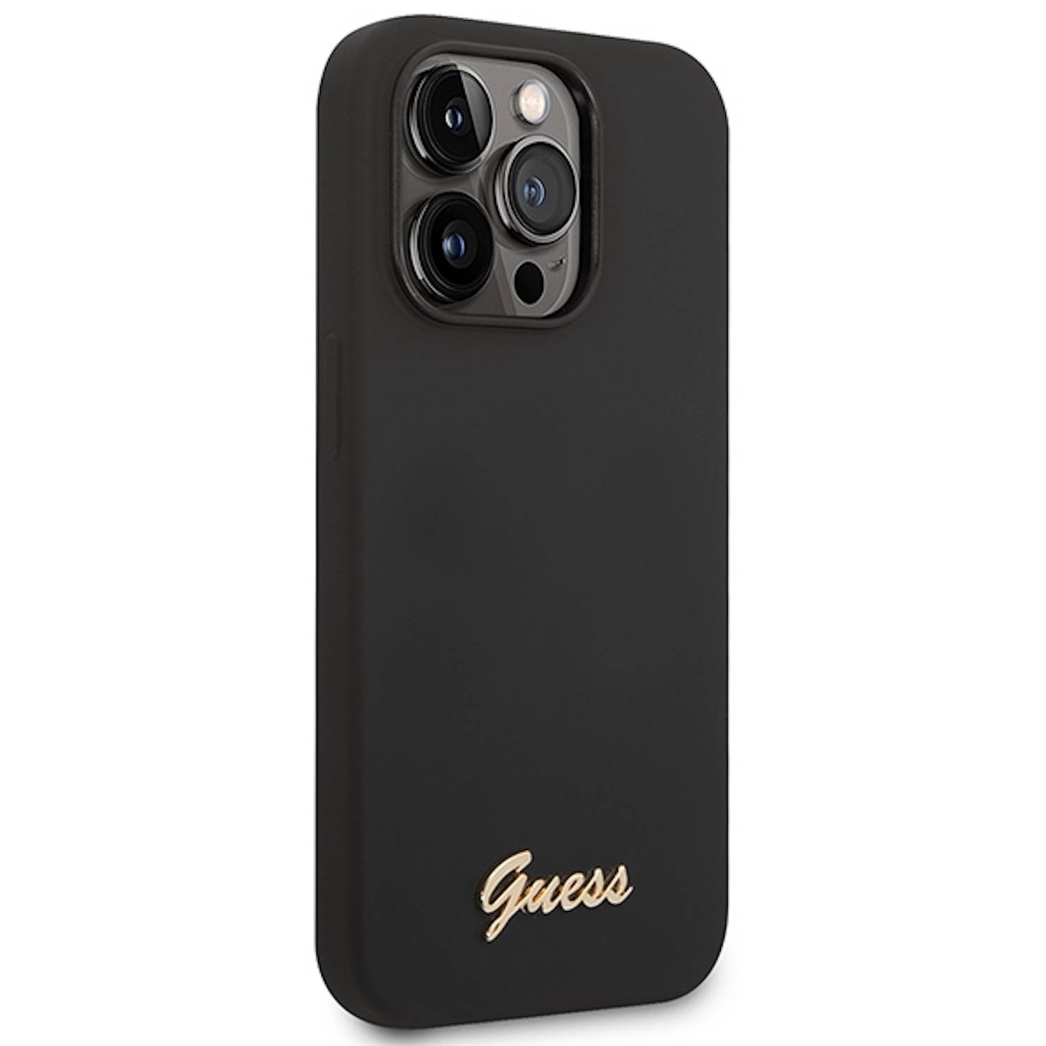 Guess Apple iPhone 14 Pro Hard Case Silicone Vintage Gold Logo Schwarz-3