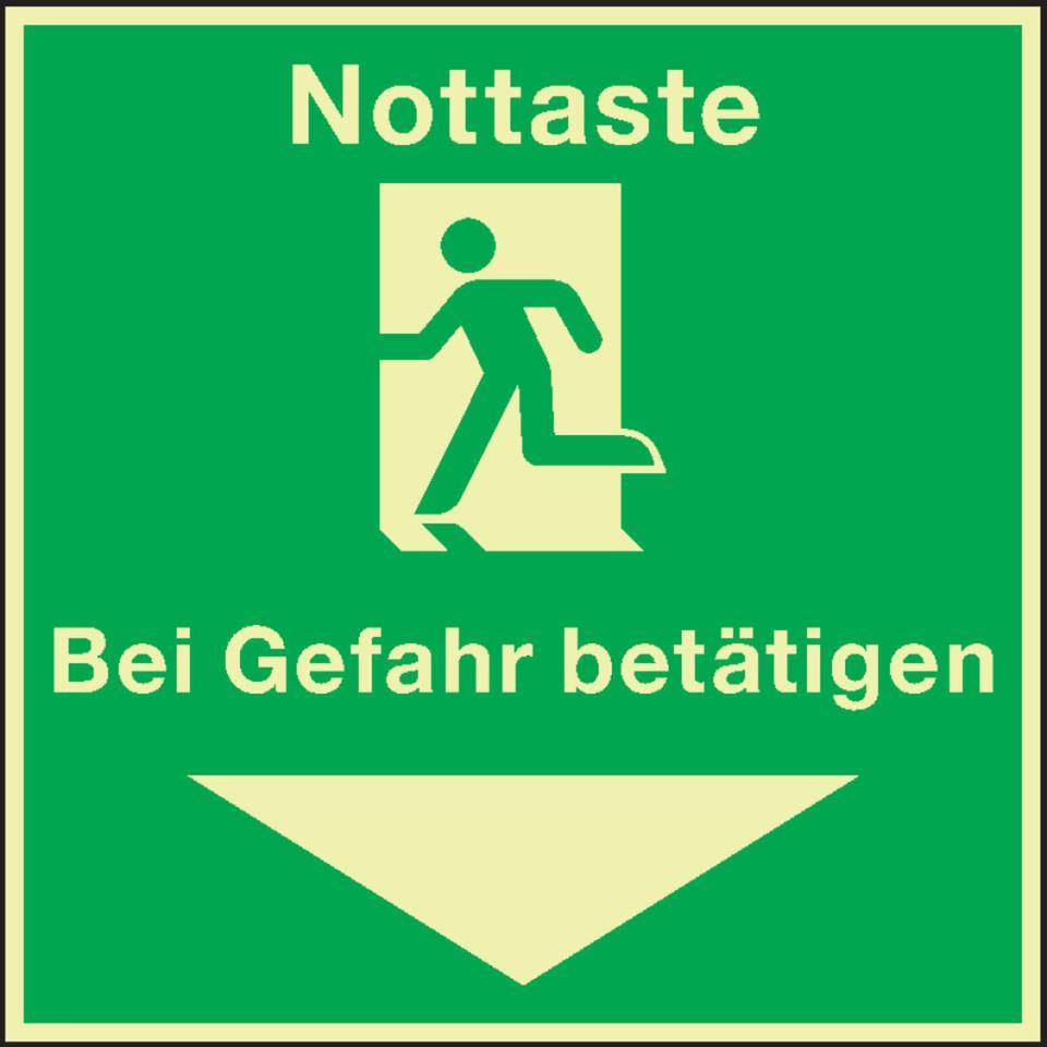PERMALIGHT® power langnachleuchtend Rettungszeichen Nottaste beiGefahr betätigen, DGUV, Folie, 70x70mm-1