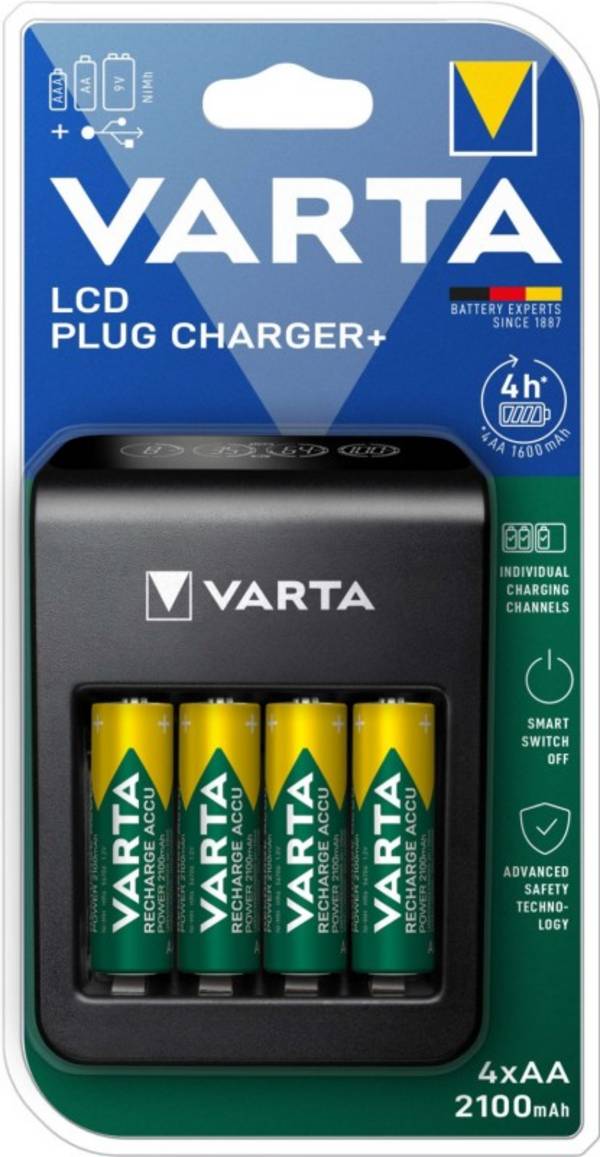 Varta Ladegerät LCD Plug Charger+ inkl. 4x AA 2100mAh