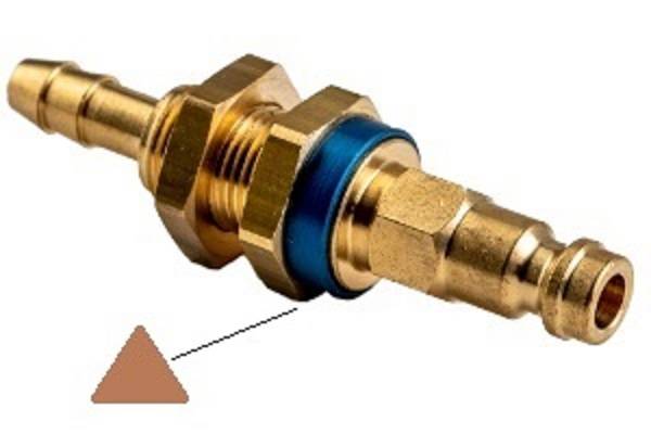 Kupplungsstecker NW 5 mit Schlauchtülle und Schottgewinde, Schiebehülse braun unverwechselbar, Dreieck (9,5 mm) MS, 9 mm