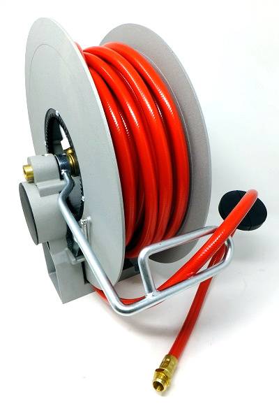 Automatischer Schlauchaufroller für Druckluft und Wasser, 15 bar, Alugelenk Rp 3/8 Zoll AG / R 3/8 Zoll ÜWM, 20,0 m-0