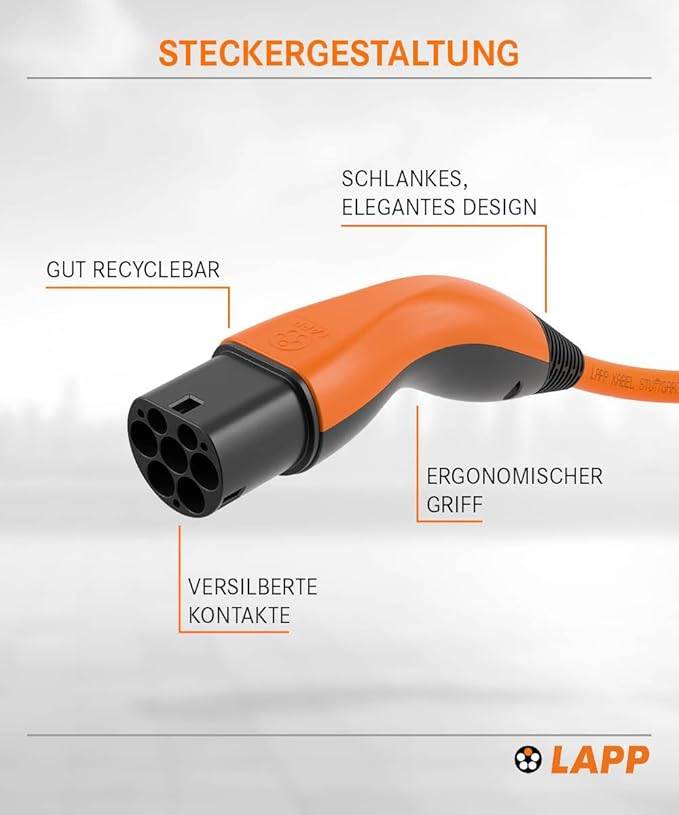 LAPP Mobility E-Auto Ladekabel Typ 2, 10 m, 22 kW, 32 A, 3-phasig Mode 3, IP55, orange-5