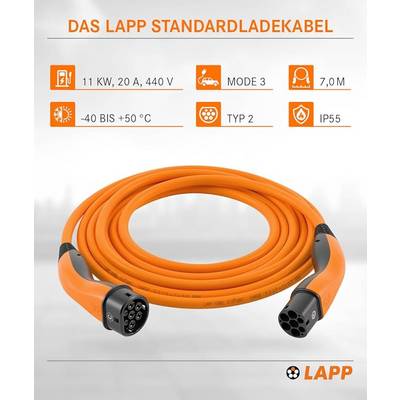 LAPP Mobility E-Auto Ladekabel Typ 2, 7 m , 11 kW, 20 A, 3-phasig Mode 3, IP55, orange-2